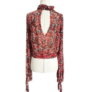 Free People Orange/Multicolor Mesh Floral Blouse Women's Top Size Medium | 26-40